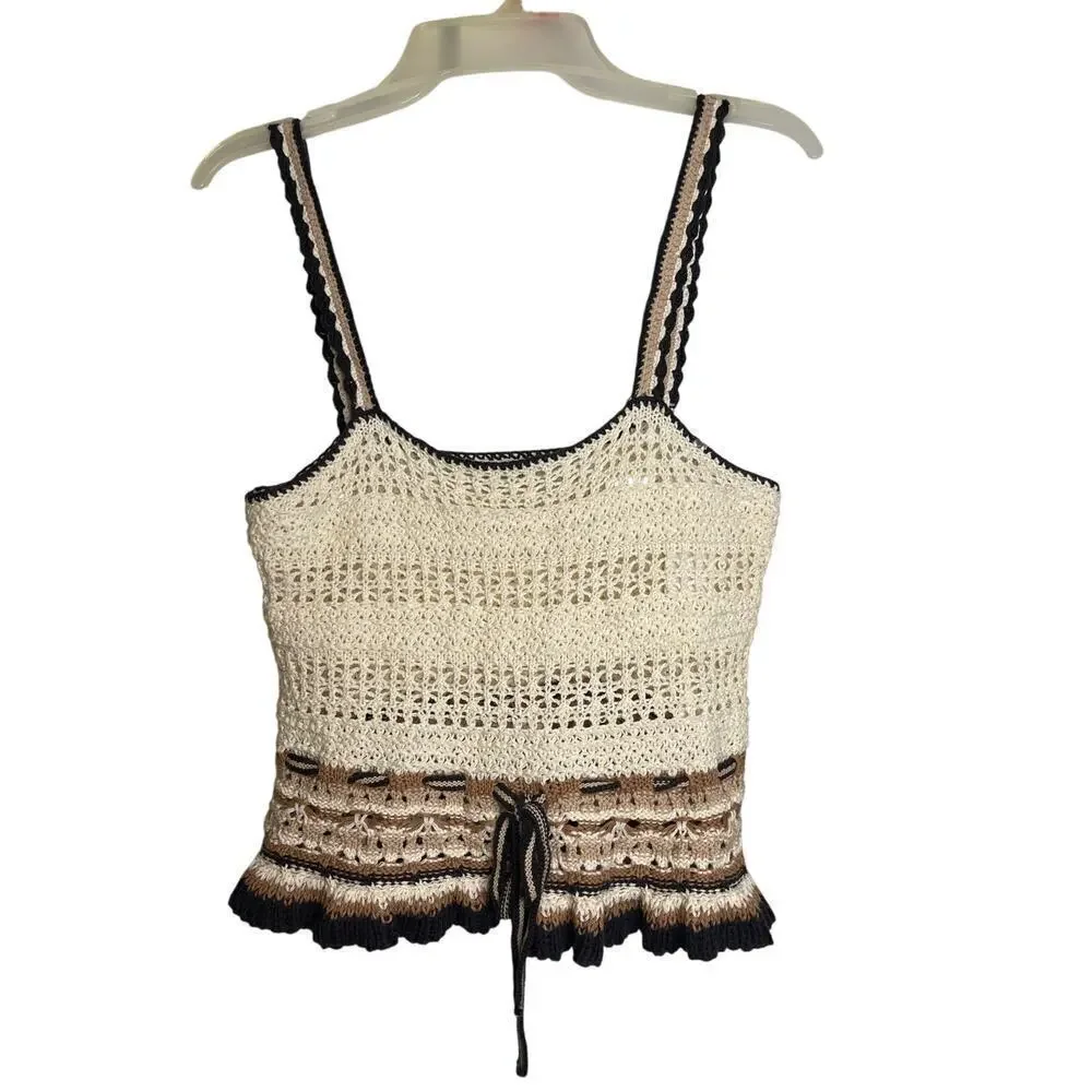 NWT American Eagle Cream Boho Knit Crochet Sleeveless Top Women's Size Small - Picture 2 of 6
